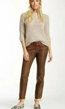 NWOT  NYDJ Marca Skinny Jeans Coated Tan Brown Original Fit Leather Pants