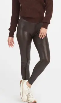 NEW SPANX Faux Leather Croc Leggings Shine Brown Black Medium