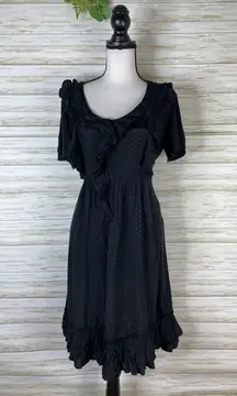 Next Black Viscose Swiss Dotted Ruffle Witchy Dress