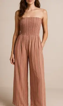 Aerie Linen Strapless Wide Leg Jumpsuit L – Boho Beach Coastal Nautical Preppy