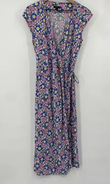 J Crew Fabrizia Floral Print Midi Wrap Dress Tie Waist V Neck Surplice Womens S