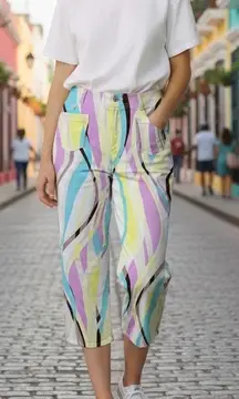 Escada Sport Capri Pants M Multicolor Rainbow Retro Waves Maximalist Eclectic