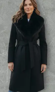 VTG. Saks Fifth Avenue Regency Cashmere Blend  Fox Fur Collar Belted Coat. SZ.M