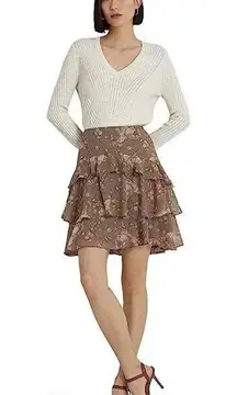 NWT Lauren Ralph Lauren Women's Plus Size Floral Tiered Skirt 22W Brown MSRP$145