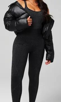 Fabletics x Khloe Kardashian Seamless Lurex Black Sparkle Jumpsuit ~ Size XS 💚🍄