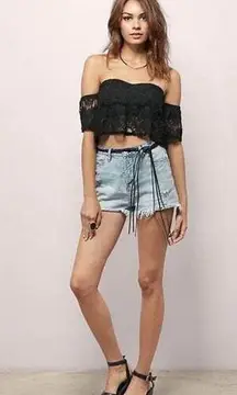 Tobi Black Lace Off The Shoulder Crop Top Size Medium