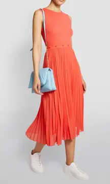 Trompe L'oeil Riplit Pleated Jersey Orange Woven Midi Dress