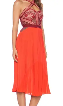 NWT Three Floor True Romance Bustier Midi Dress 4 Red Orange Formal Event Fall