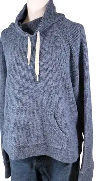 Aerie Offline Blue Textured Knit Cowl Neck Pullover Hoodie Sweatshirt Size L