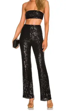 Camila Coelho Calvin Matching Set Strapless Crop Top & Pants Sequin Black Small