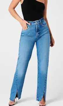 GOOD AMERICAN Good Boy Jeans Split Hem Straight Leg Size‎ 4/27