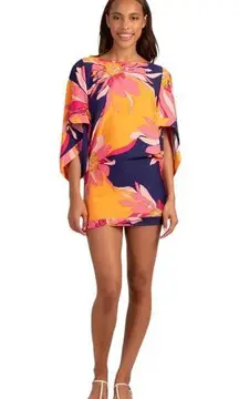 TRINA TURK Breeze Swim Tunic Cover Up Large Women's Blue Yellow Pink Dress $152