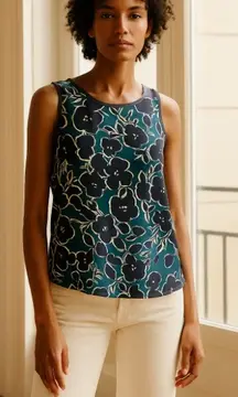 Cabi Floral Teal and Purple Sleeveless Blouse Women's Size S Career Shell