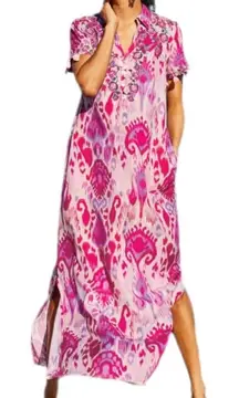 Soft Surroundings Pink Palace Embroidered Maxi Dress Size Medium NEW