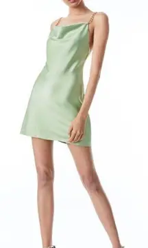 NWT Alice and Olivia Harmony Chain Strap Drapey Slip Mini Dress Size 2 Green