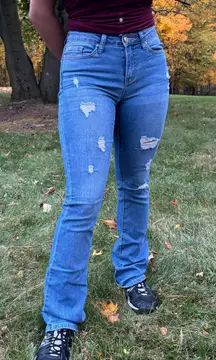 Distressed Flare Denim Jeans