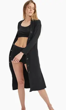 Naadam Black Ribbed Long Line Lightweight Duster Cardigan Button Up XXS