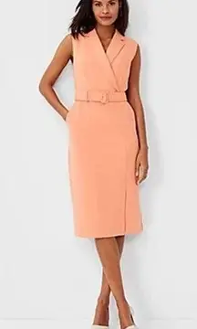 Ann Taylor NWT  Lapel Belted Pocket Sheath Dress In Pale Clementine SZ XS $149