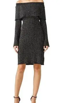 Keepsake The Label Black Metallic Off Shoulder Knit Long Sleeve Dress S