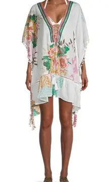 Z&L Floral Ivory Lace-Up Caftan Coverup