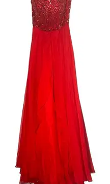 Sherri Hill red strapless beaded evening gown sz 2