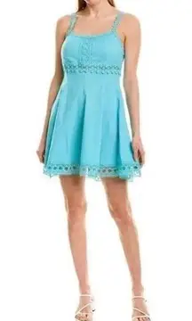 Charo Ruiz Ibiza Volantes Lace Crochet Trim Mini Dress Turquoise Size Medium NWT