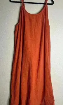 Kona Sol Dress Womens Orange Cotton Gauzy Sleeveless Drawstring Beach Cover Up