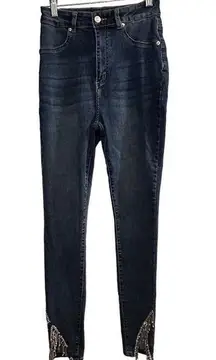 Akira Women's High Rise Skinny Jeans Sparkle Rhinestone Blue Size 9