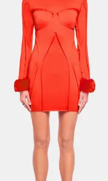 NWT OW Collection CIARA Mini Dress in Red Removable Fur‎ Cuffs Sz Large $220