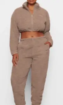 SKIMS Cozy Teddy Sherpa Jogger Pants Size L Brown Lounge Comfort