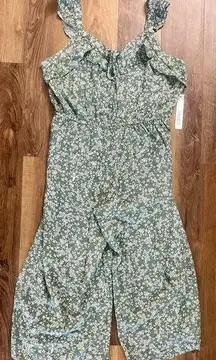 Luxololgy Women’s Size XL Sage Cream Floral‎ Elastic Waist Pants Romper NWT