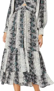 ANGIE Womens Boho Witchy Twist Keyhole Front‎ Reptile Print Midi Dress Size S