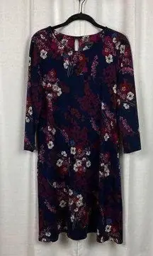 J,Jill Navy Blue Floral Long Sleeve Wearever Shift Dress Sz.M NWT