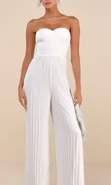 Lulus Certainly Charming White Pleated Strapless Wide-Leg Jumpsuit