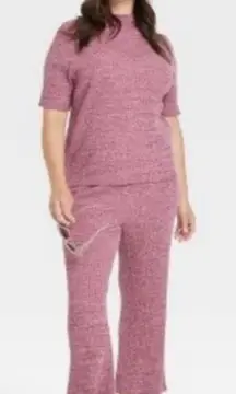 Ava & Viv NWT Pink Ribbed Short Sleeve Lounge Set Women's I16