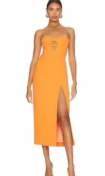 Orange Strapless Midi Dress