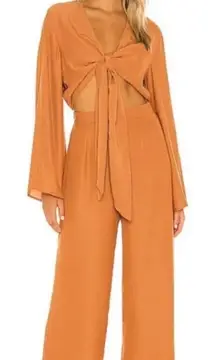 REVOLVE SNDYS Pluto Jumpsuit Rust Orange‎ Wide Leg Size 6