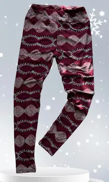 LulaRoe Stamp Leggings OS‎ Red/blue Floral HTF Rare One size Spandex Polyester