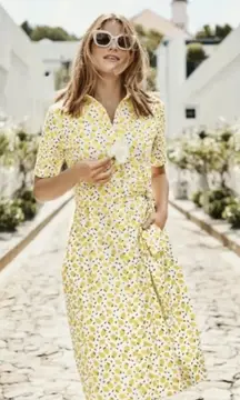 Boden Anastasia Shirtdress US 12R Lemon Pomegranate Fit & Flare Dress Cotton