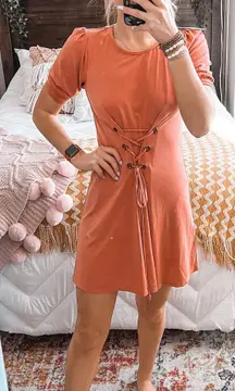 Orange Lace Up Mini Dress