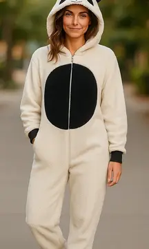 Faded Glory Womens Costume‎ Size Small 4 6 Cream Black Panda Romper Sleeper