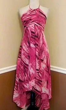 Fuchsia Pink Print Flowy Halter Hi-Low Modcloth Maxi Dress by Ark & Co.