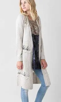 Gimmicks by BKE  Gray Metallic Cardigan Duster Crochet Women’s Med Boho Western