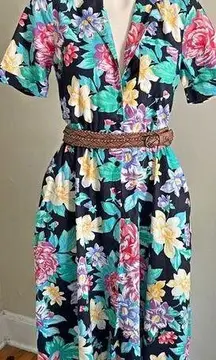 VINTAGE 70s 80s floral button shirt dress with pockets Hawaiian beach boho