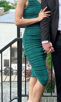 One Shoulder Emerald Green Midi Dress 