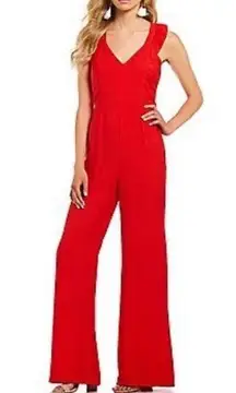 Sugarlips Jumpsuit V-neck Sleeveless Ruffle Wide Leg Poppy Red Women Size XS
