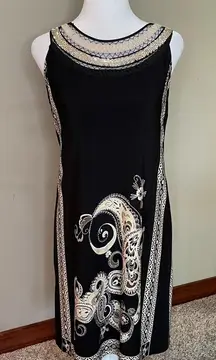Studio I Black & Beige Sleeveless Paisley Print Studded Dress 8