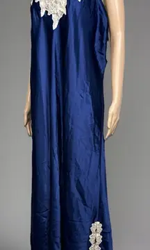 Vintage Jaclyn Smith Studio Intimates Satin Nightgown 4X Blue Champagne Lace NWT
