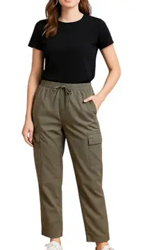 LOFT Lyocell khaki olive green cargo baggy pants drawstring waist joggers Sz M