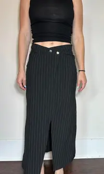 WEEKDAY Preppy Black Lined Midi Skirt Sz M